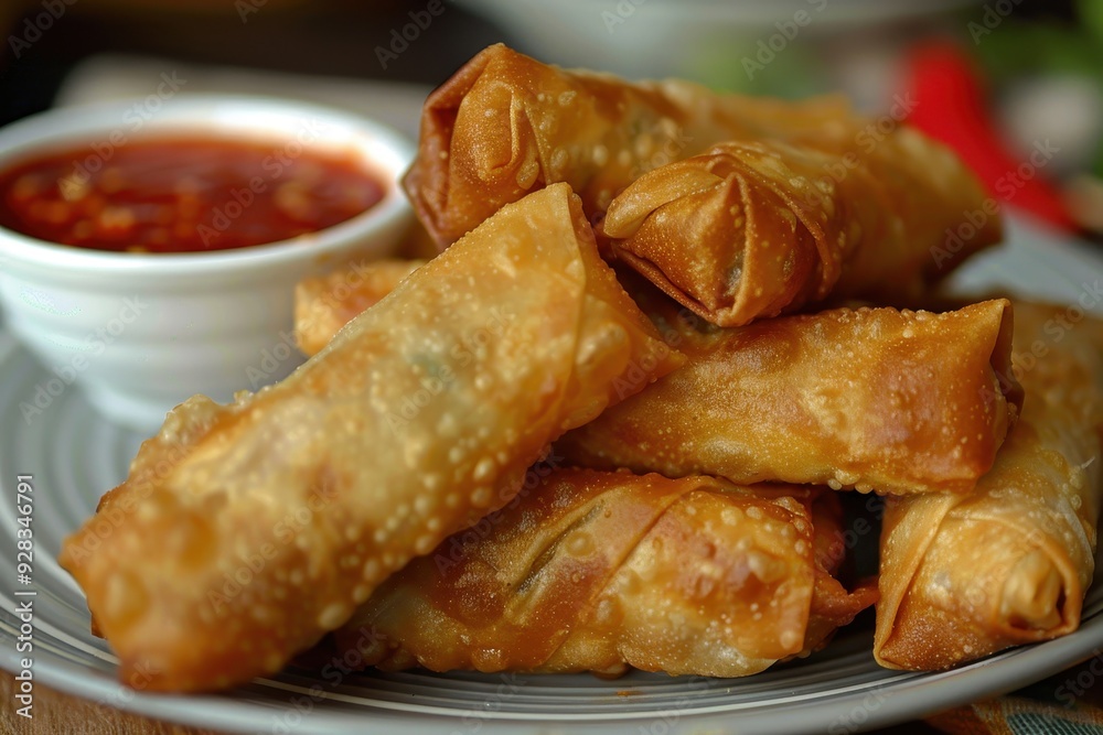 Chinese duck spring rolls fried with sweet chili sauce