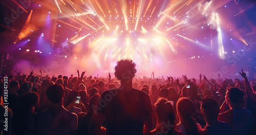 Wallpaper Mural Energetic Music Festival with Excited Crowd, Live Performances, and Colorful Stage Lighting. Generative AI. Torontodigital.ca