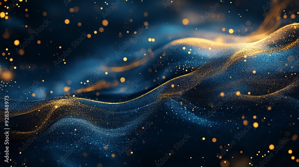 Abstract background with dark blue and gold hues, featuring intricate patterns and shimmering particles. A blend of elegance and mystery, evoking a sense of depth and sophistication. Generative ai Abstract background with dark blue and gold hues, featuring intricate patterns and shimmering particles. A blend of elegance and mystery, evoking a sense of depth and sophistication. Generative ai