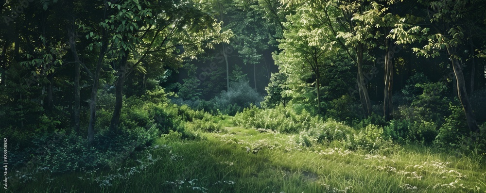 Fototapeta premium Thick underbrush in a summer forest, 4K hyperrealistic photo