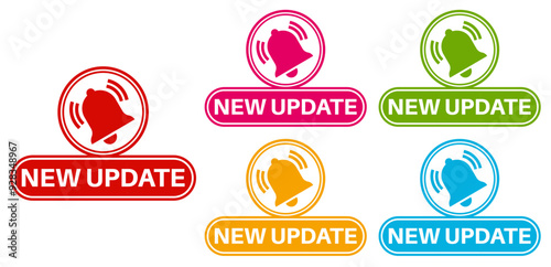set labels new update icon. new upgrade available notification sign symbol more know labels design vector illustration