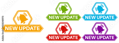 set labels new update icon. new upgrade available notification sign symbol more know labels design vector illustration