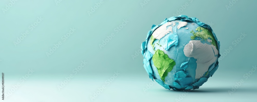 Earth-shaped globe, made from recycled plastic bottles, 3D illustration Earth-shaped globe, made from recycled plastic bottles, 3D illustration