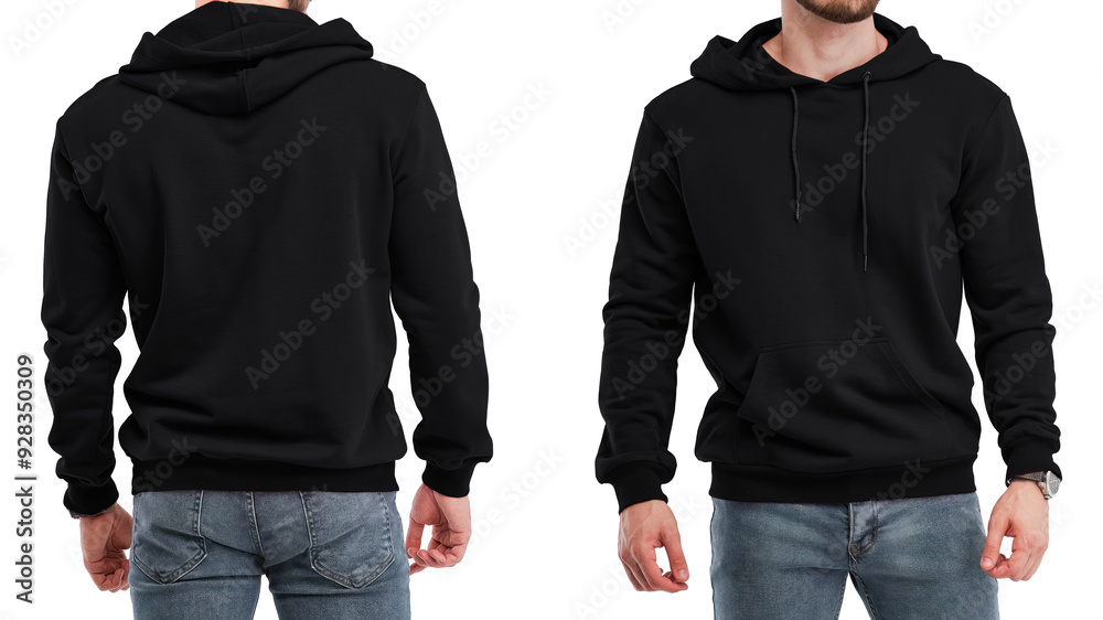 Black hoodie on young bearded man, design template Black hoodie on young bearded man, design template