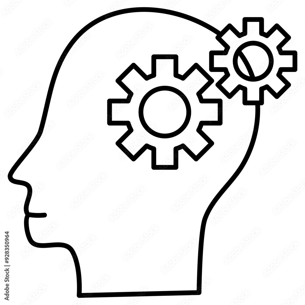 human head with gears. human intelligence