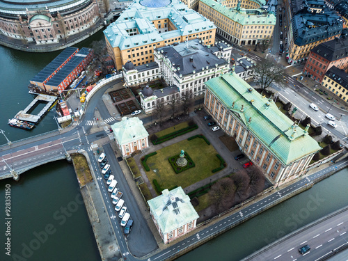 Stockholm, Sweden: Aerial view of the Gamla Stan old town in Stockholm with the  Bonde Palace and House of Nobility in Sweden capital city photo