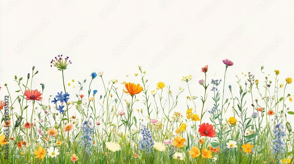 A vibrant field of wildflowers showcases a blend of colorful blossoms against a soft, neutral background. A vibrant field of wildflowers showcases a blend of colorful blossoms against a soft, neutral background.