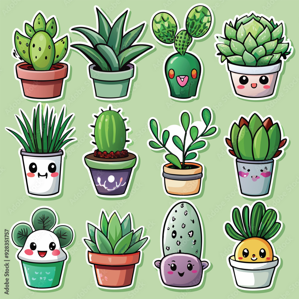 Kawaii Cute Potted Plant Sticker Bundle Kawaii Cute Potted Plant Sticker Bundle