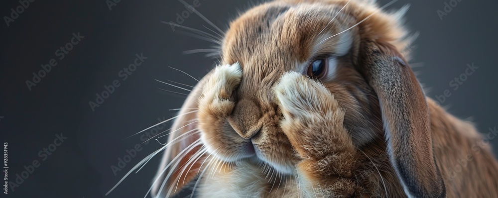 Adorable holland lop rabbit grooming itself, 4K hyperrealistic photo Adorable holland lop rabbit grooming itself, 4K hyperrealistic photo