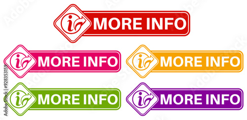 set more info icon. get much info sign banner label template design vector illustration	