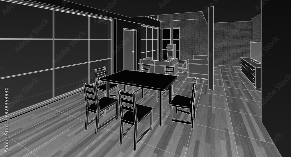 interior kitchen living room 3d illustration
interior kitchen living room 3d illustration