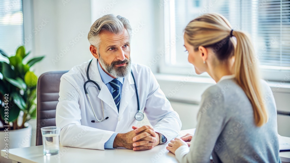 A compassionate doctor in a white coat sits with a concerned patient, providing reassuring guidance and expert medical advice in a serene office setting. A compassionate doctor in a white coat sits with a concerned patient, providing reassuring guidance and expert medical advice in a serene office setting.
