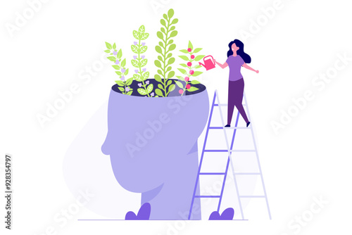 Think positively, mental health, solve mental problem, psychotherapy concept. Vector illustration.