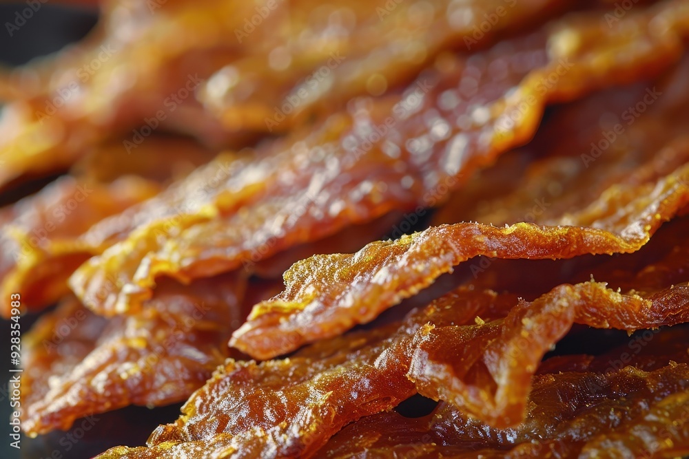 Close up of chicken jerky Close up of chicken jerky