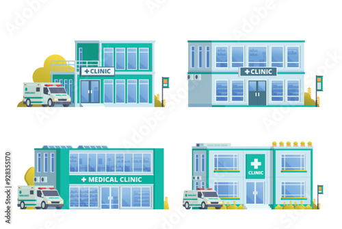 Vector illustration element of medical clinic building flat design style for city and background illustration	