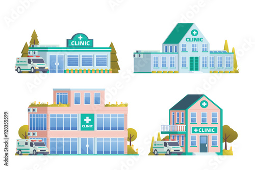 Vector illustration element of medical clinic building flat design style for city and background illustration	