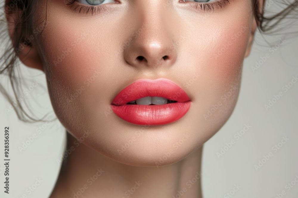Close up of woman s full lips on white background Close up of woman s full lips on white background
