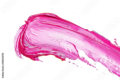 Close up pink lipstick smear on white background makeup sample