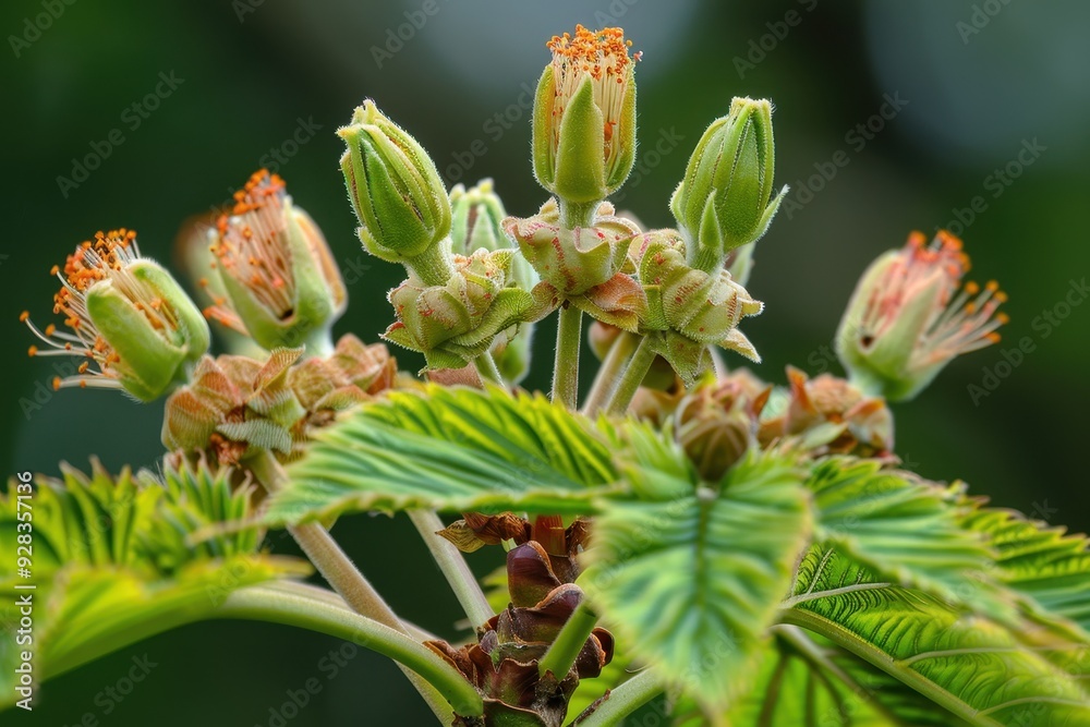 Close up vertical image of spring Chestnut buds and leaves in April Close up vertical image of spring Chestnut buds and leaves in April
