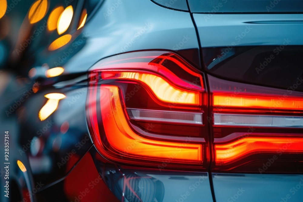 Close up view of modern SUV trunk clean taillight lamp