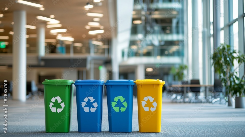 Trash Cans with Recycling Symbol