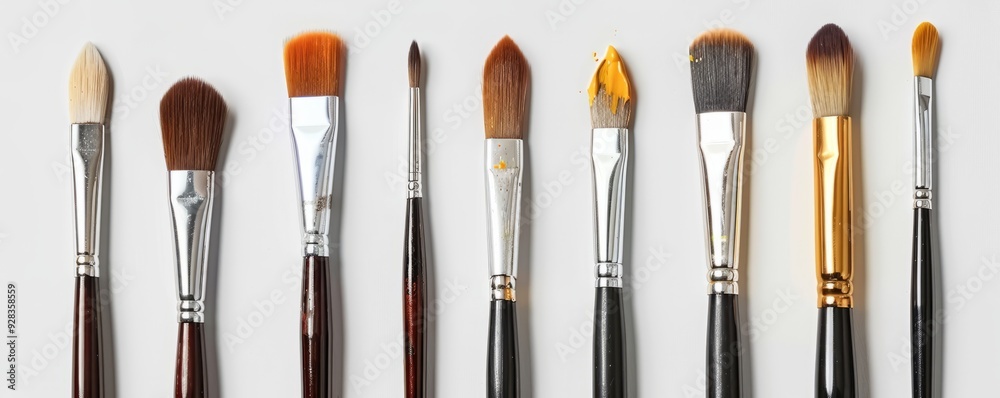 Set of artist's paintbrushes on white background, 4K hyperrealistic photo Set of artist's paintbrushes on white background, 4K hyperrealistic photo
