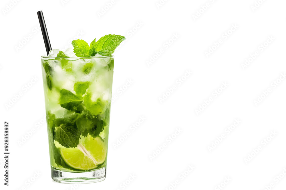 Mojito cocktail drink, glass isolated on white background
