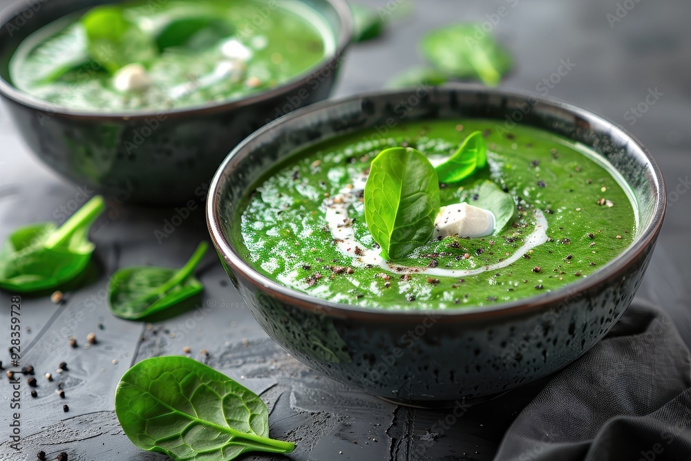 Creamy spinach soup for vegetarians in a bowl