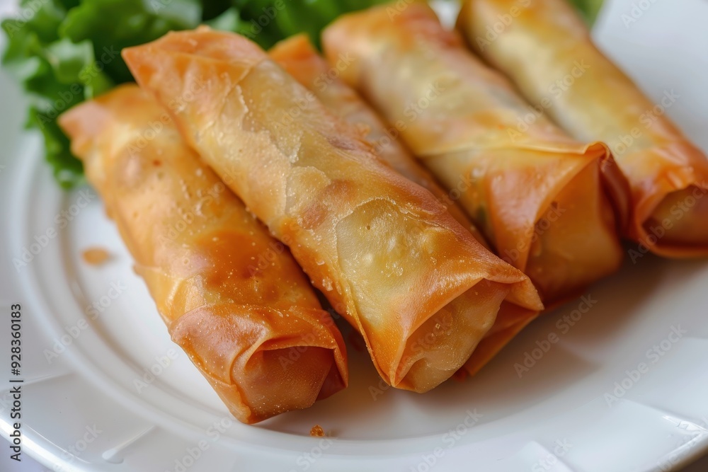 Crispy spring rolls on plate Crispy spring rolls on plate