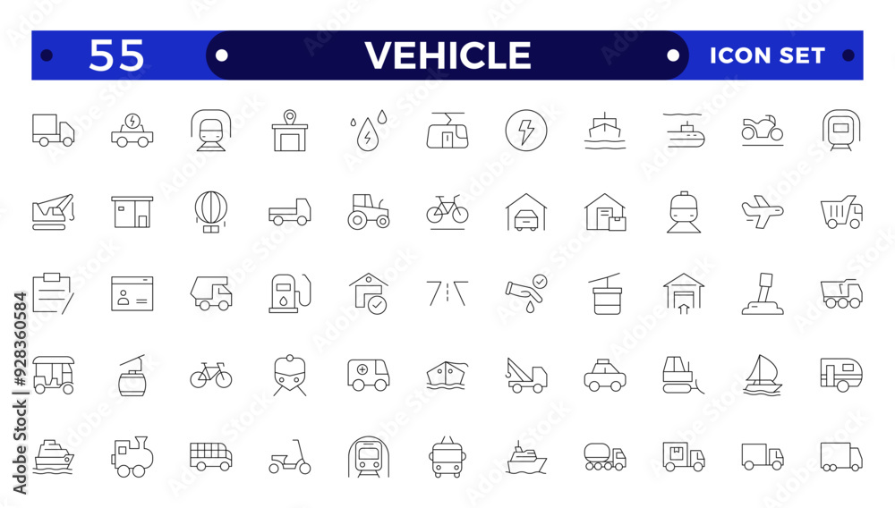 Vehicle outline icon set. Shipping And Courier icon. Containing order tracking, delivery home, warehouse, truck, scooter, courier Sea Air, Date, Return Search Parcel and cargo icons. Vehicle outline icon set. Shipping And Courier icon. Containing order tracking, delivery home, warehouse, truck, scooter, courier Sea Air, Date, Return Search Parcel and cargo icons.