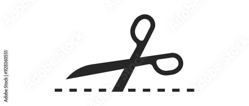 Cut line icon with scissor, cut here guidance, scissors and dash. Coupon mark and symbol for cropping, signifying voucher. vector illustration