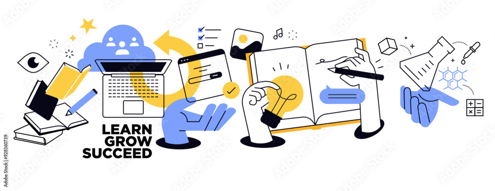 Education. Vector illustration banner of education, learning, back to school, online course and training, distance education and e-learning.