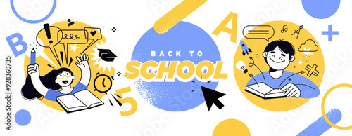 Back to school. Vector illustration banner of education, learning, back to school, online course and training, distance education and e-learning.