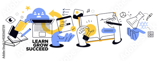 Education. Vector illustration banner of education, learning, back to school, online course and training, distance education and e-learning.