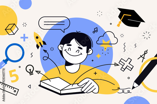 Education banner. Vector illustration of education, learning, back to school, online course and training, distance education and e-learning.