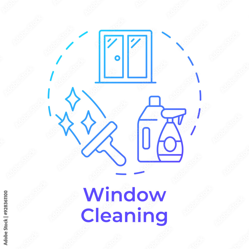 Window cleaning blue gradient concept icon. Detergent bottles, squeegee. Cleanup equipment. Round shape line illustration. Abstract idea. Graphic design. Easy to use in infographic, presentation Window cleaning blue gradient concept icon. Detergent bottles, squeegee. Cleanup equipment. Round shape line illustration. Abstract idea. Graphic design. Easy to use in infographic, presentation