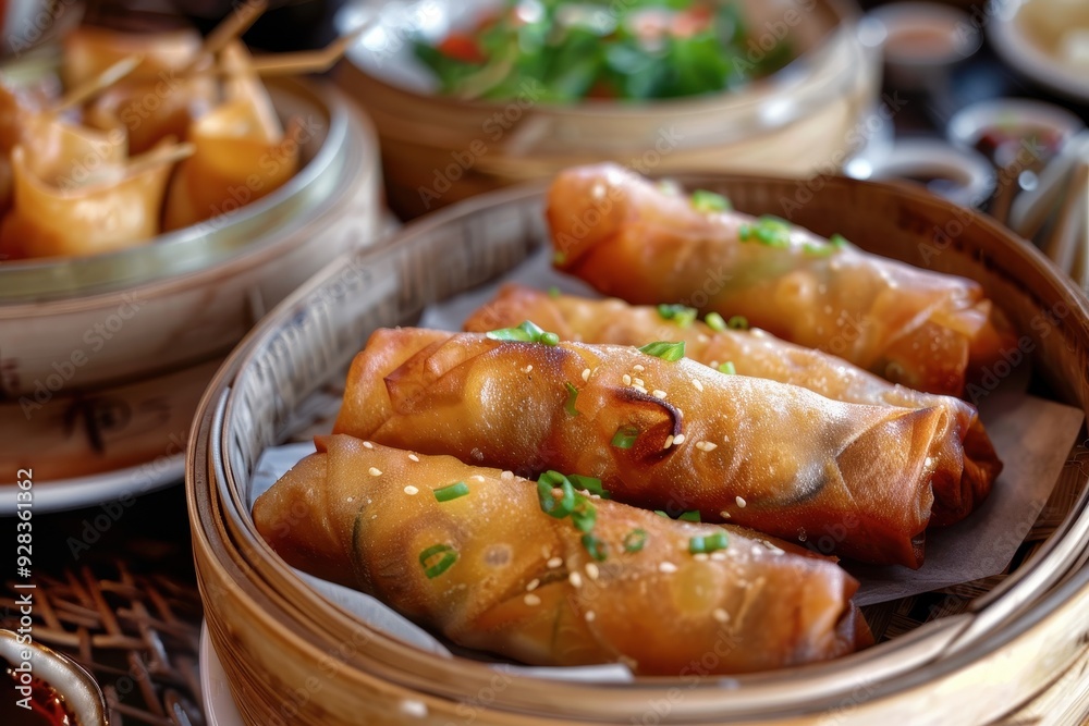 Deep fried spring rolls with vegetable mushroom and glass noodle at Chinese vegetarian festival Deep fried spring rolls with vegetable mushroom and glass noodle at Chinese vegetarian festival