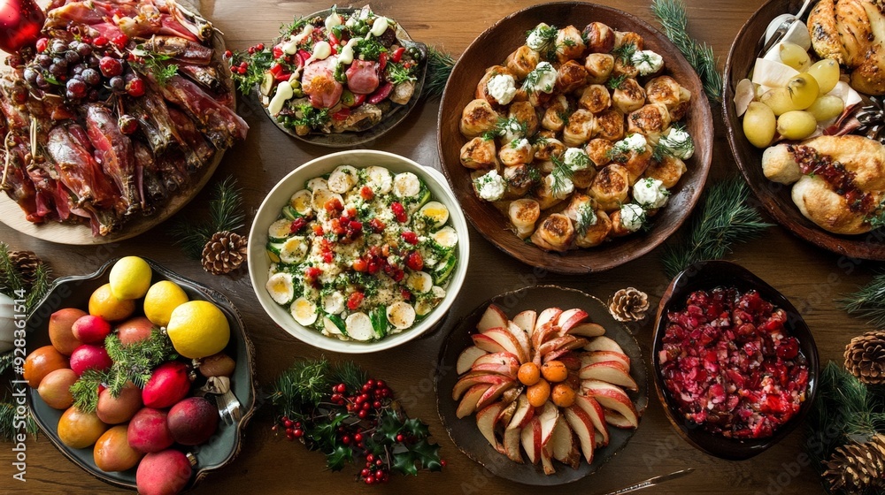 Imagine a holiday feast with beautifully arranged food that brings festive cheer to the table. Imagine a holiday feast with beautifully arranged food that brings festive cheer to the table.