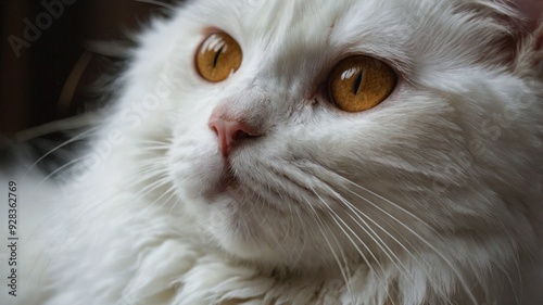 Close up of a white cat with yellow eyes