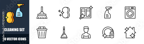 Cleaning icons collection. Linear style. Vector icons.