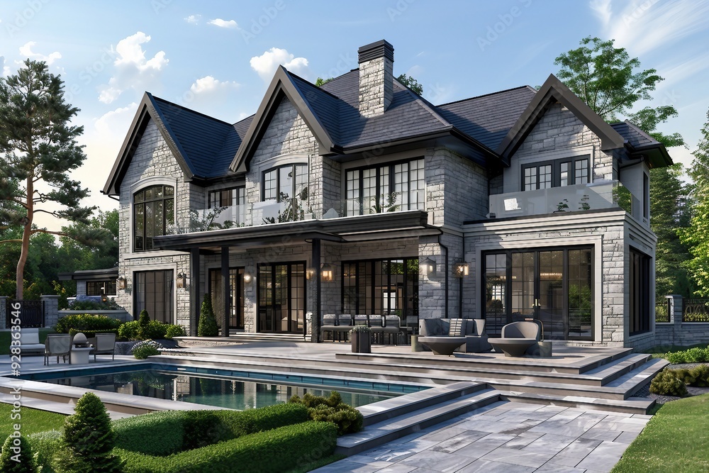 Modern Stone Mansion with Pool and Patio Modern Stone Mansion with Pool and Patio