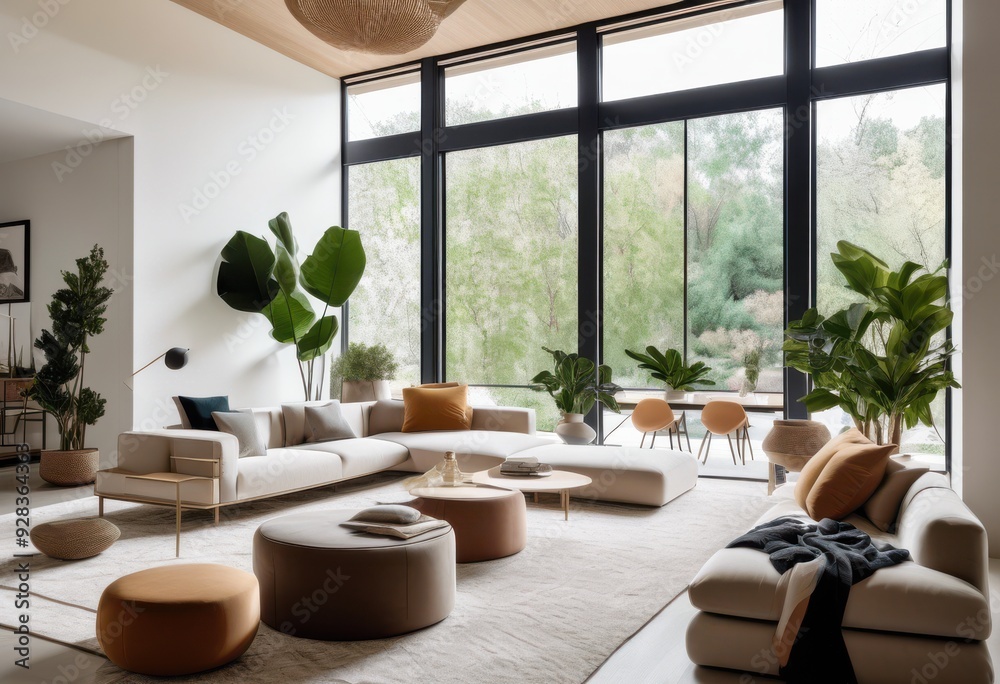Fototapeta premium stylish modern living space showcasing innovative furniture arrangement optimal space utilization aesthetic appeal, contemporary, decor, layout