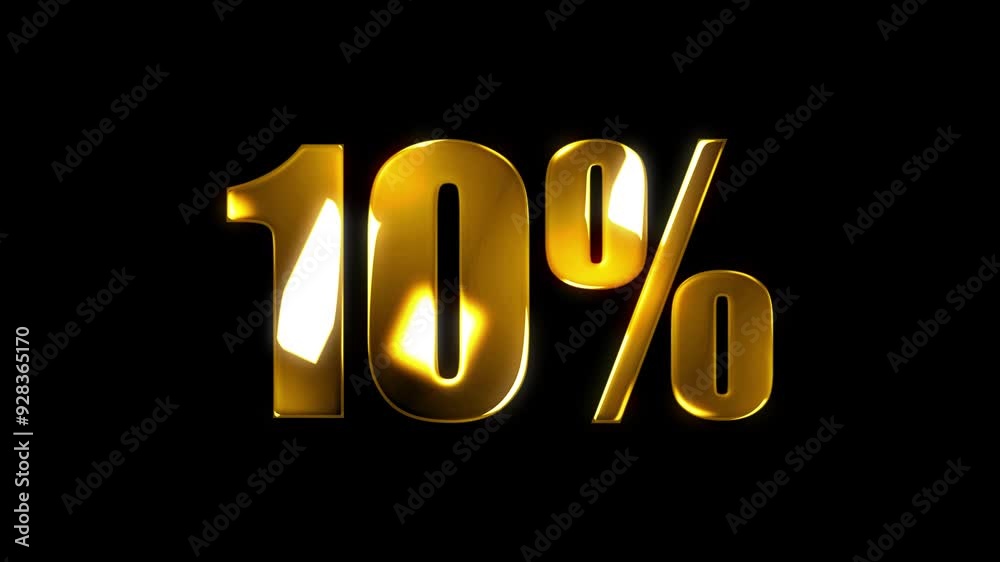 4k 10% text gold effect animation with black screen 4k 10% text gold effect animation with black screen