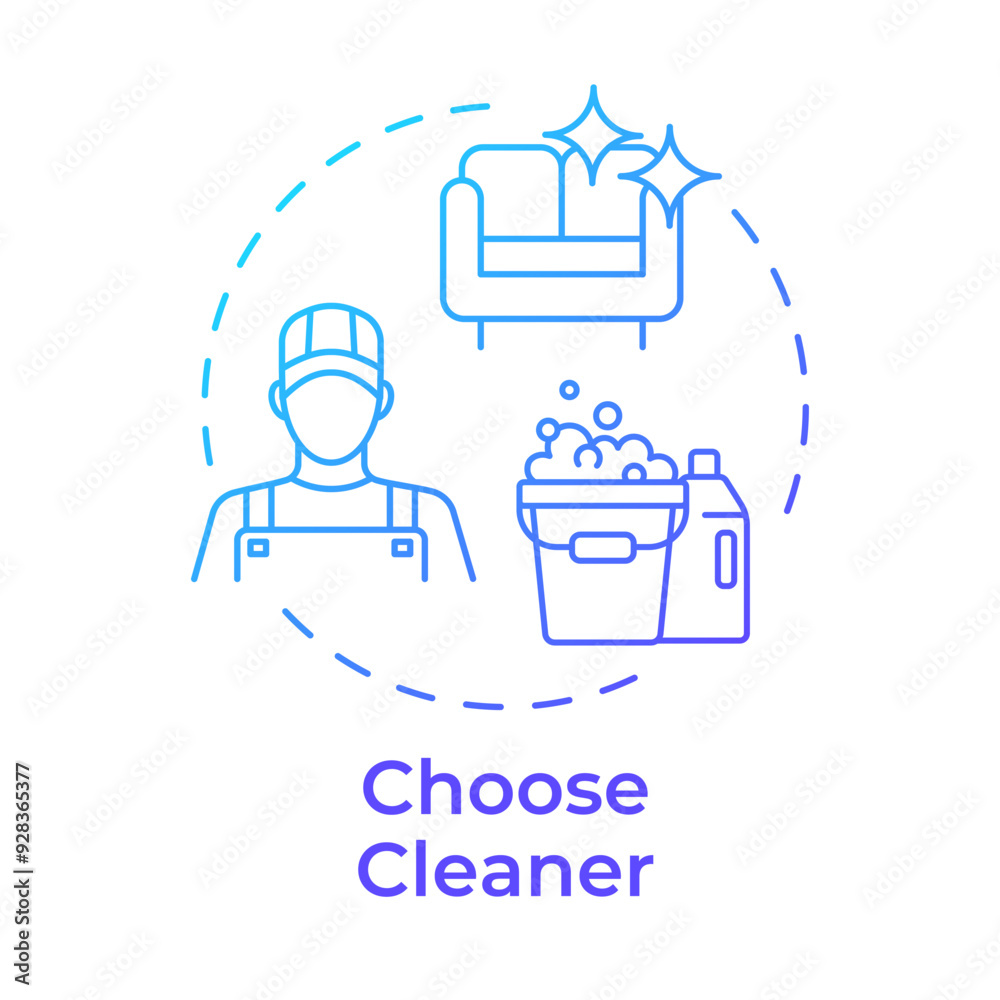 Choose cleaner blue gradient concept icon. Janitor uniform. Detergent bottles, chemicals. Round shape line illustration. Abstract idea. Graphic design. Easy to use in infographic, presentation
