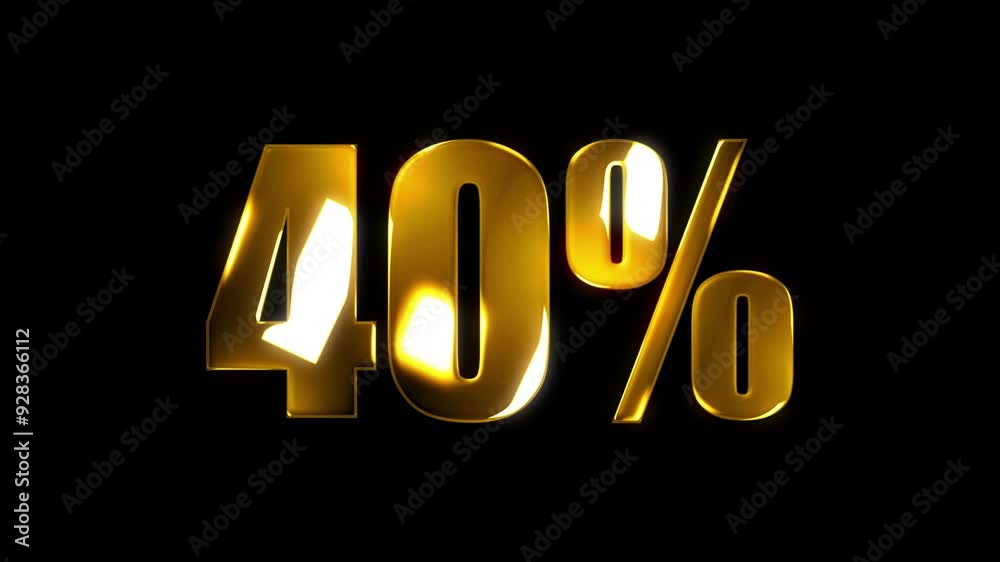 4k 40% text gold effect animation with black screen 4k 40% text gold effect animation with black screen
