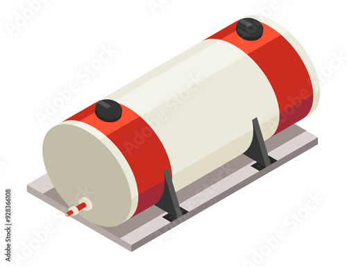 Isometric industrial fuel tank. red and white storage cylinder for oil, fuel, water and gas photo