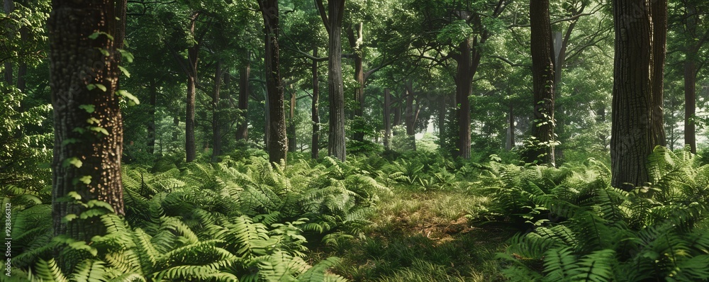 Fototapeta premium Thick underbrush in a summer forest, 4K hyperrealistic photo