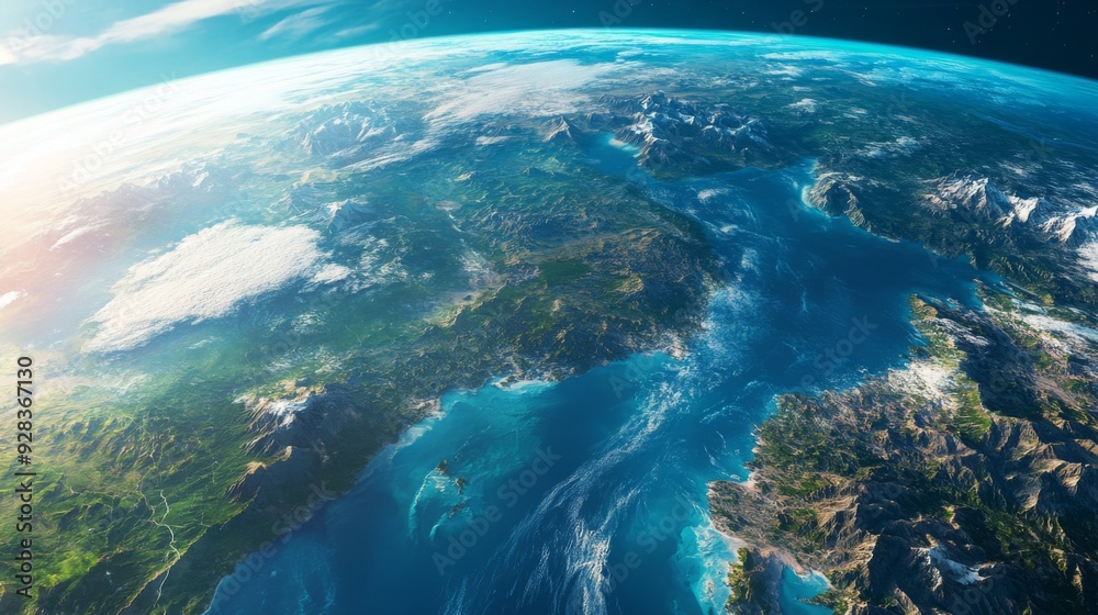 Satellite view of Earth showing the Mediterranean Sea and the coast of Italy. Satellite view of Earth showing the Mediterranean Sea and the coast of Italy.