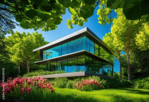 vibrant natural scenery surrounded modern architectural elements featuring lush greenery contemporary design, architecture, landscape, urban, nature