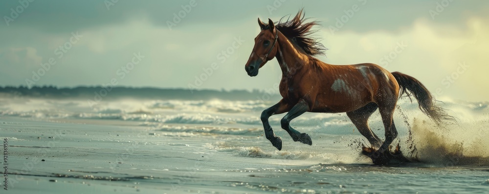 Wild horse running on the beach, 4K hyperrealistic photo Wild horse running on the beach, 4K hyperrealistic photo